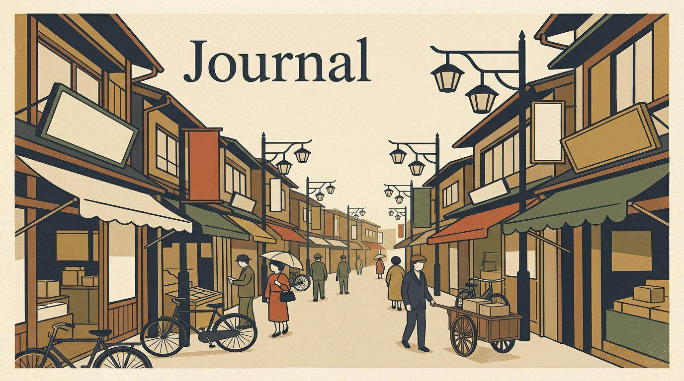 昭和レトロな商店街のイラスト、ホテル運営/ブランディングのジャーナル